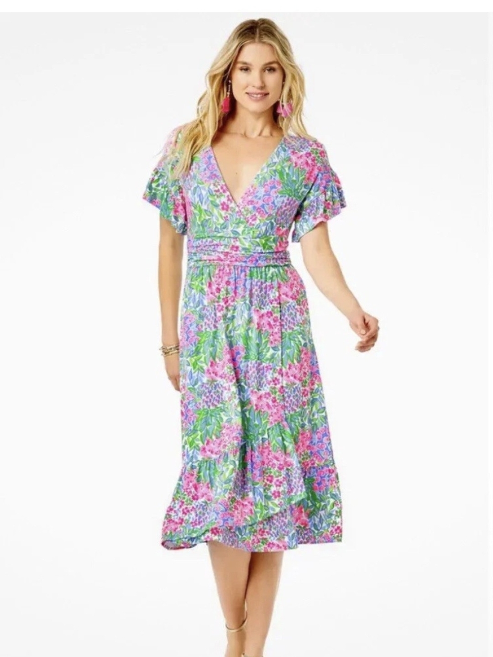 Lilly Pulitzer Size Medium Juliet Ruffle Midi Dress *A Cherry On Top* EUC